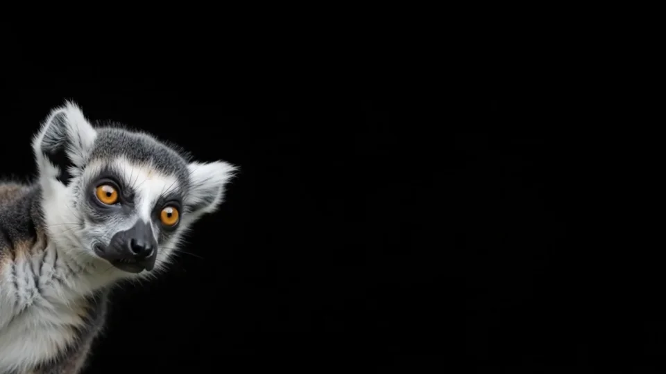 A bright-eyed lemur peers into the frame from different directions.