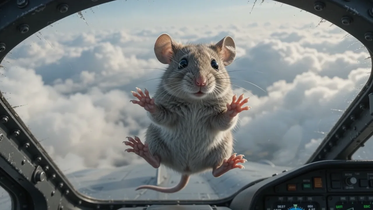 Ratón en el parabrisas del jet — Ratón en el parabrisas del jet cobra vida como una animación surrealista y silenciosa para las cajas y el escritorio.