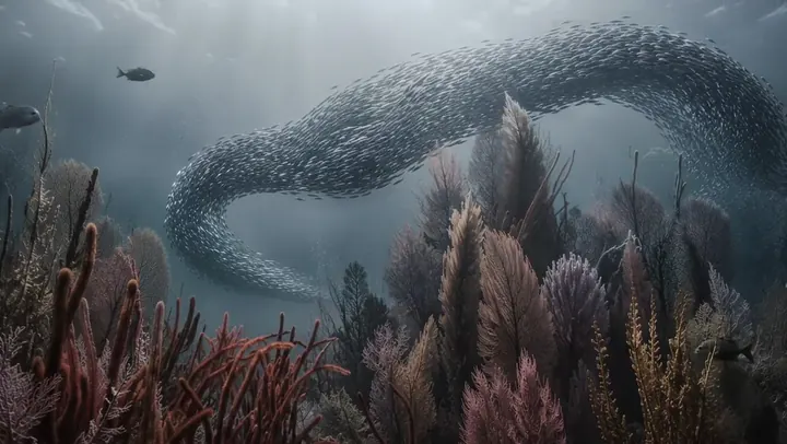 Banco de peces — Una animación submarina silenciosa para cajas y el escritorio.