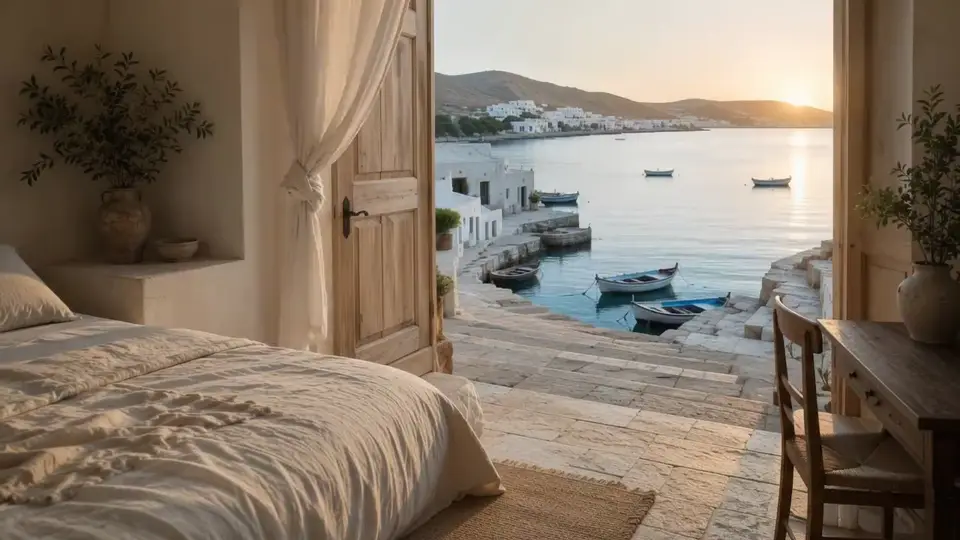 Calm Movement 5 — A Mediterranean bedroom moves gently in a soft breeze.