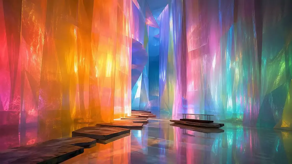 Calm Movement 7 — An illuminated crystal installation glows and shifts gently.
