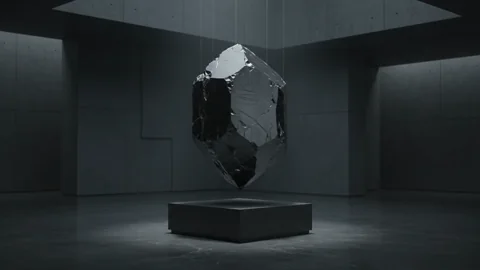Black-Orbit 1. Un cristal negro flotante gira en una instalacion de luz cinematografica