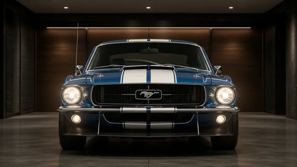 Blue Mustang Stripes animated car background for a visual Windows desktop organizer and organized workspace
